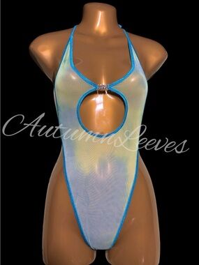 Tie-Dye Blue Trim Cutout One-Piece Swimsuit